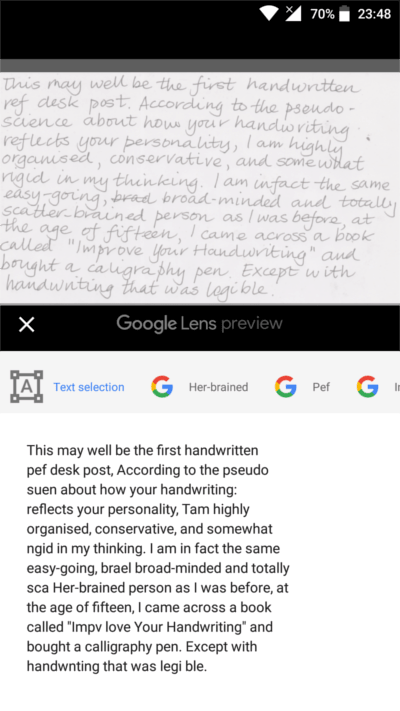 photo of a handwritten text opened in google photos