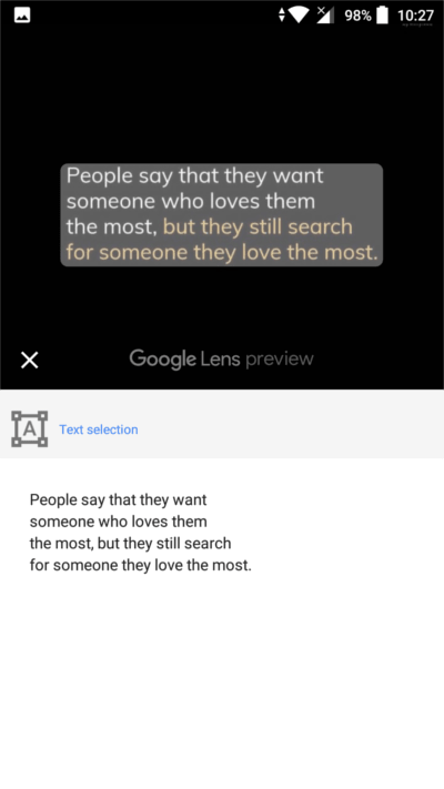 image of a quote extracting text using google lens