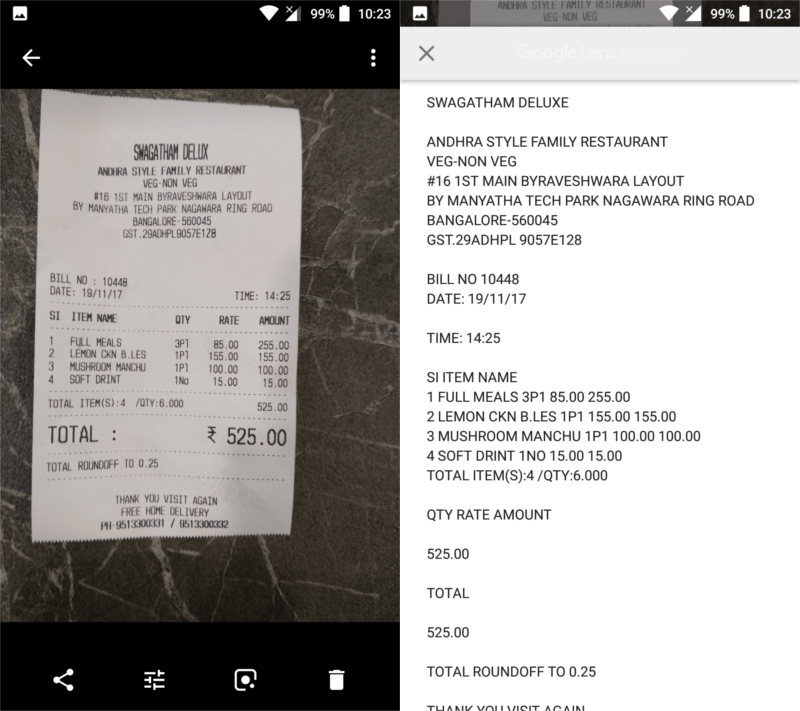 photo of a hotel bill opened in google photos