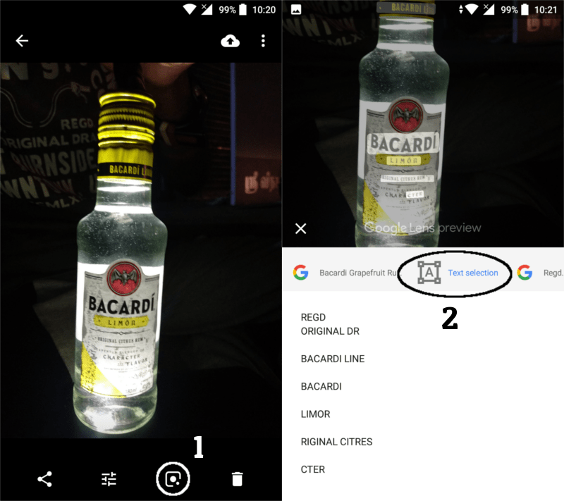 image of a bacardi wine bottle opened in google photos