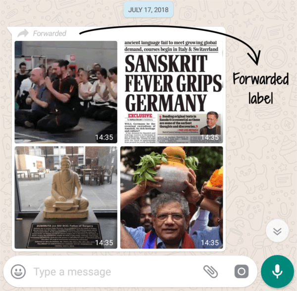 forwarded label on top of a whatsapp forward message