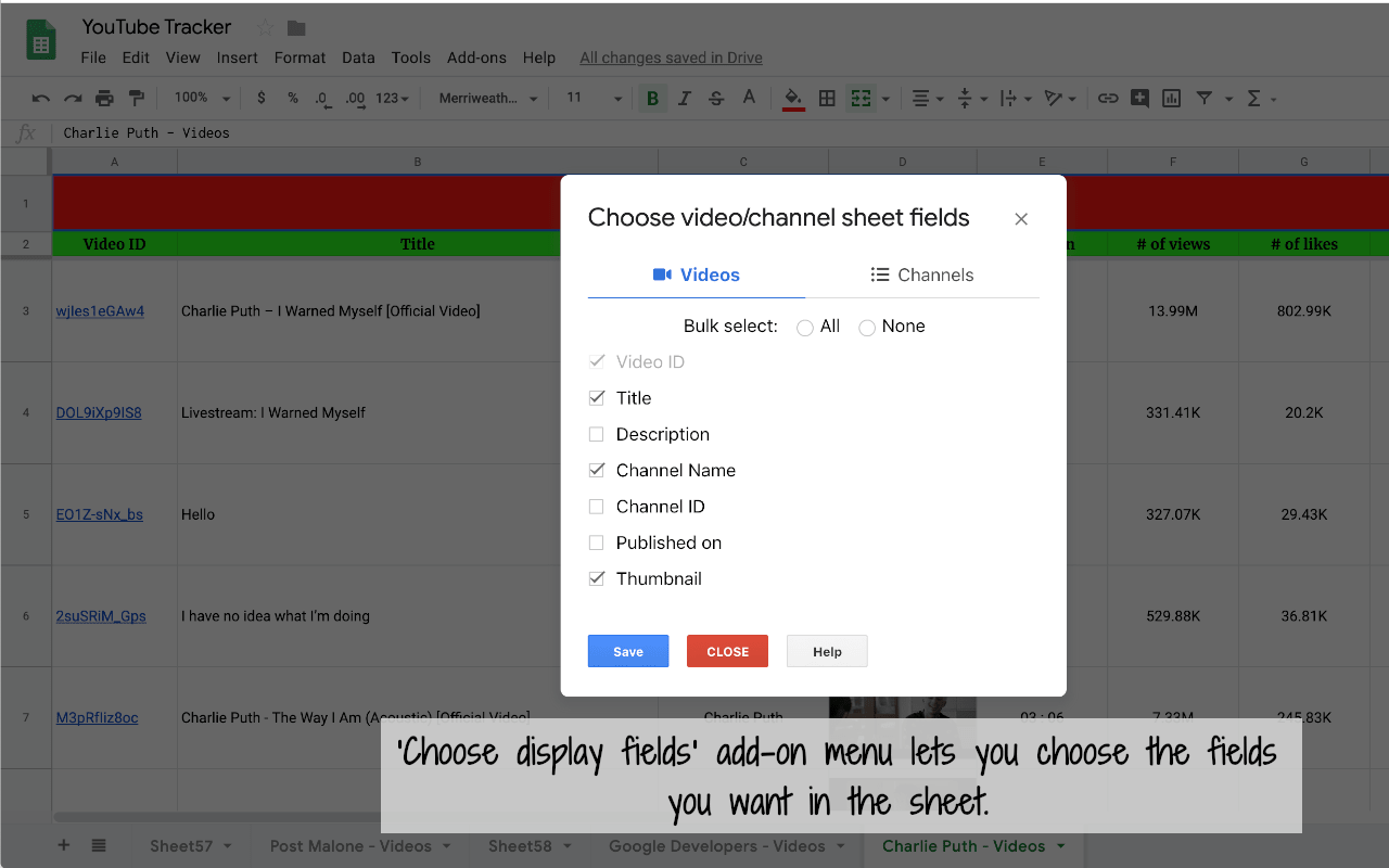 yt tracker choose display fields add-on dialog