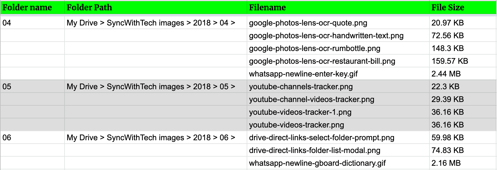 sorting google drive files by size