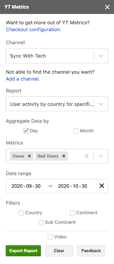 yt-metrics google sheets add-on