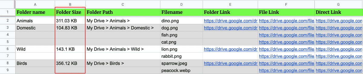 google drive file list on a google sheet