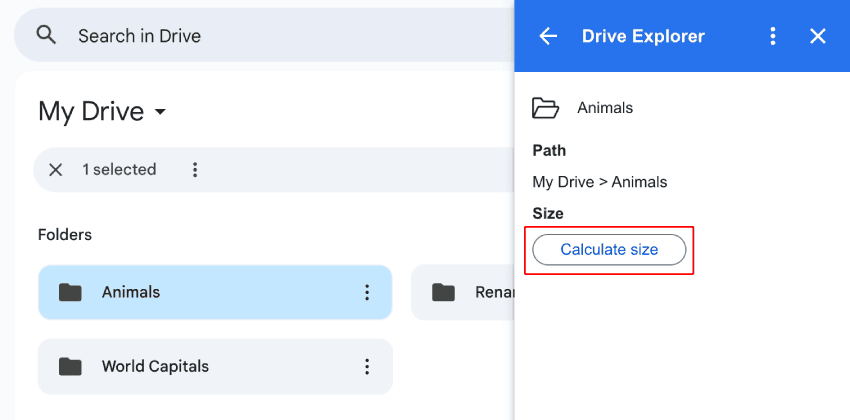 drive explorer calculate folder size