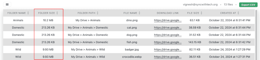 drive explorer folder size of selected folders