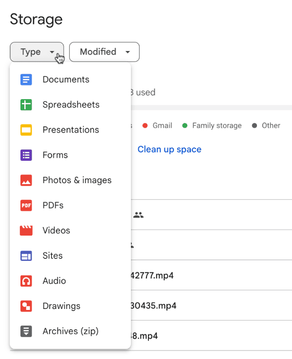 sorting a specific type of google drive files by size