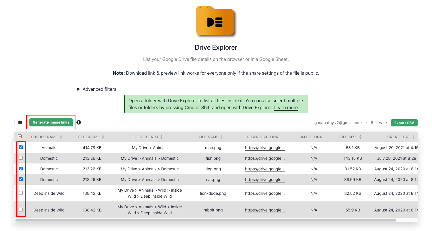 drive explorer generate image links